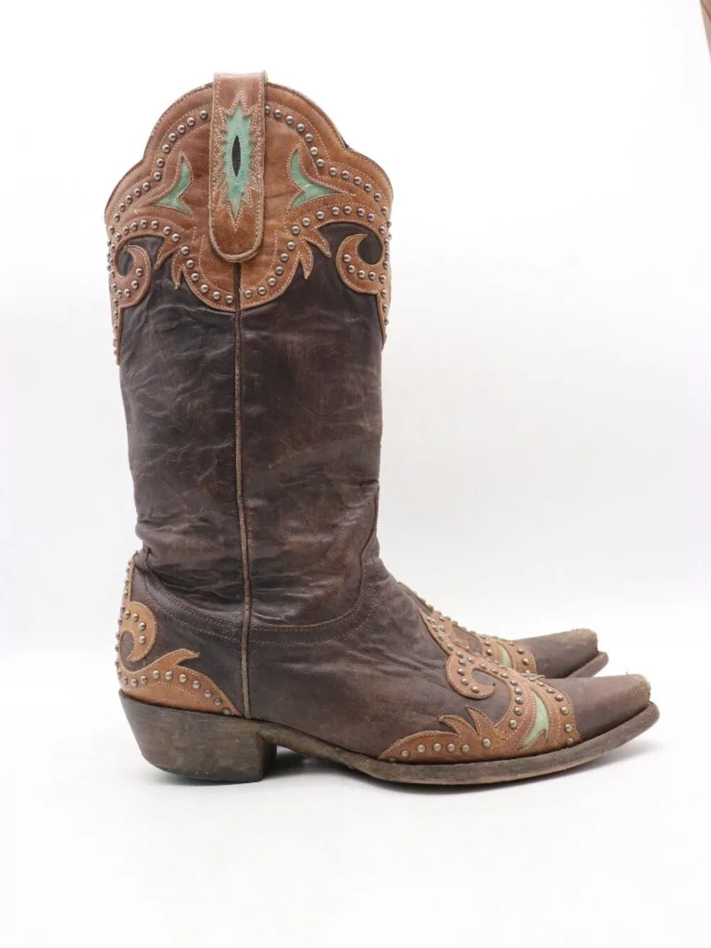 Old Gringo Women's 7.5 B Snip Toe Studded Distressed Brown Leather Cowgirl Boots